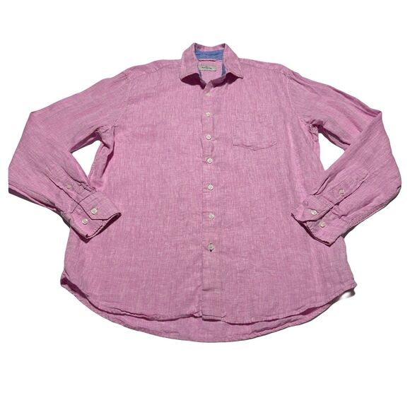 Toscano Men’s 100% Linen Long Sleeve Button Up Shirt Size L Large Light Pink - Picture 1 of 7
